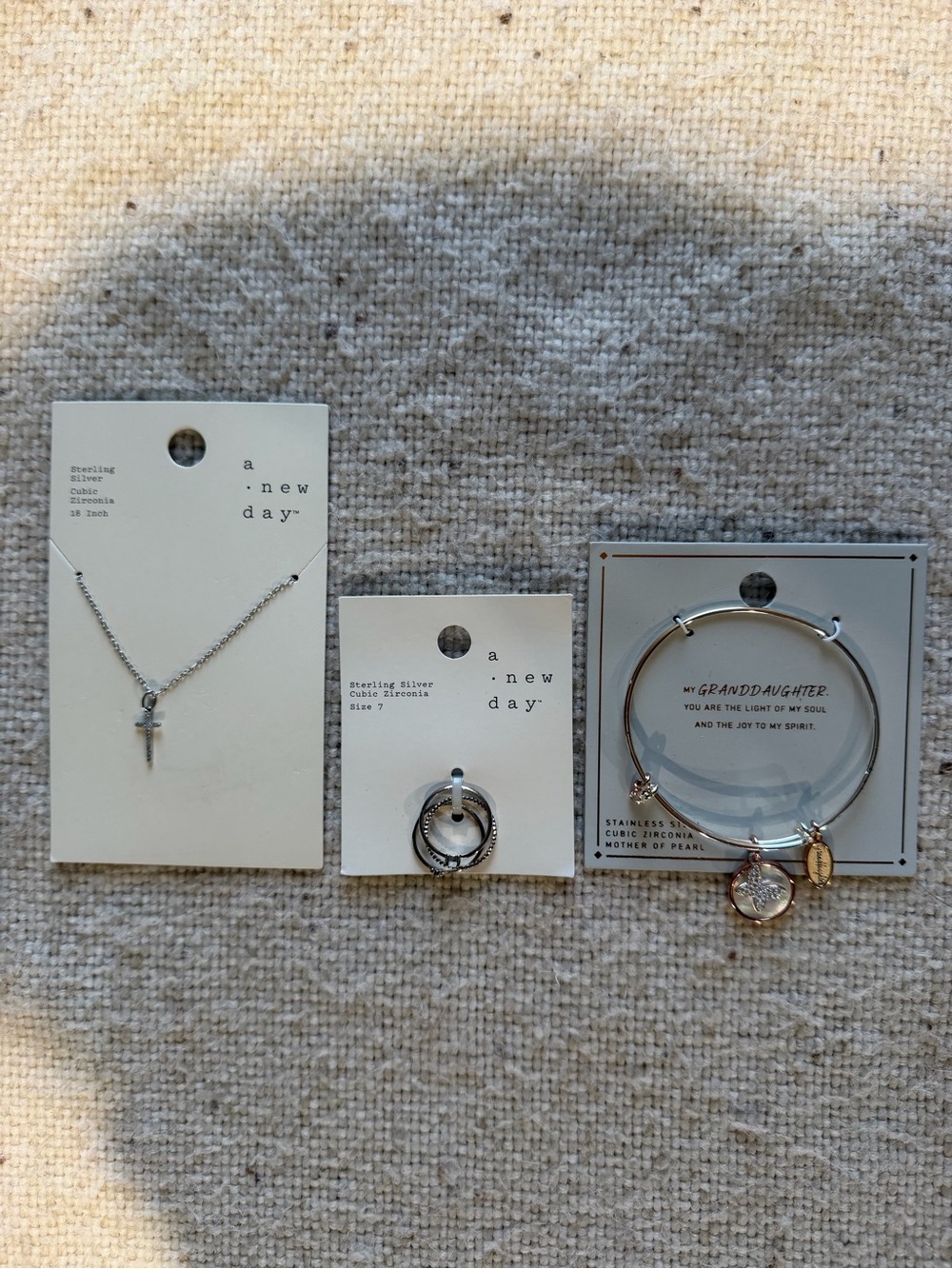 a new day® Silver Tone Cross Necklace, Rings & Granddaughter Bangle Set - Silver